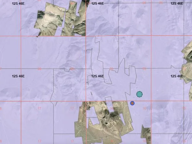 Active mining claims and section grid near Rhyolite, Nevada